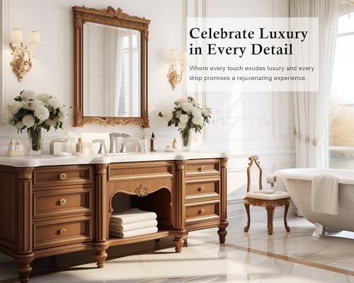 Brushed Nickel Waterfall Faucet for Bathroom Sink 3 Hole, Widespread Brass Bathroom Faucets 2 Handles, Lead-Free Lavatory Vanity Faucet with Pop up Drain & Supply Hose Assembly, MP107BN