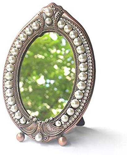 European-style Single-sided Mirror Red Copper Dressing Mirror Western Mirror Pearl Makeup Mirror Oval Mirror Table Mirror Lace Mirror