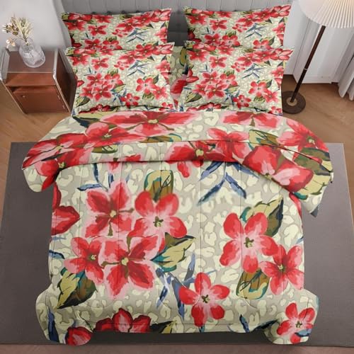 5 Pcs Comforter Set Twin Size, Paisley Colorful Orange Bed in a Bag with Flat Sheet and Fitted Sheet for Kids and Adults, Flower Turkish Asian Bedding Set with Pillowcase & Sham