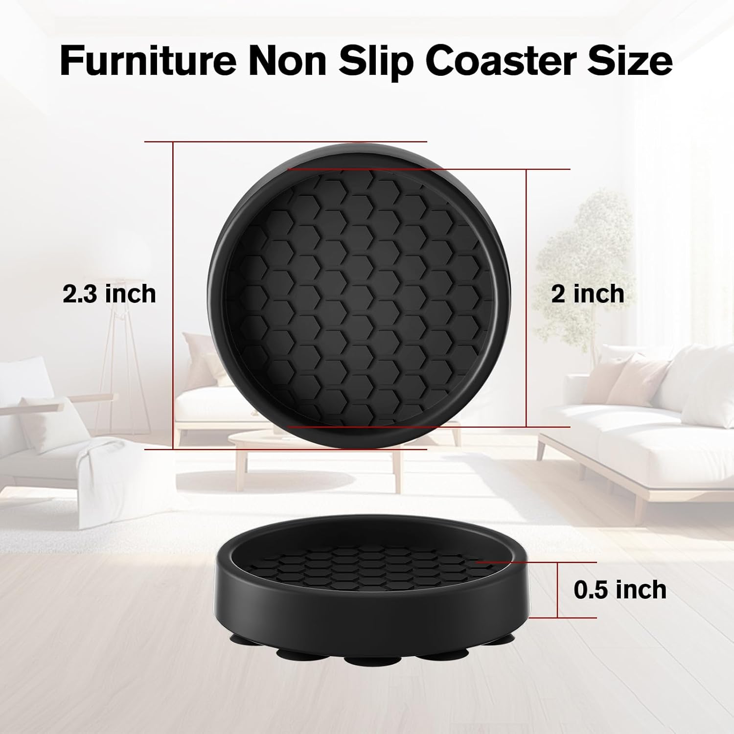 Furniture Coasters, 8 Pcs Round Furniture Coasters for Hardwood Floors, 2” Non Slip Furniture Pads, No Slide Furniture Cups Floor Protector for Bed Couch Stoppers (Black)