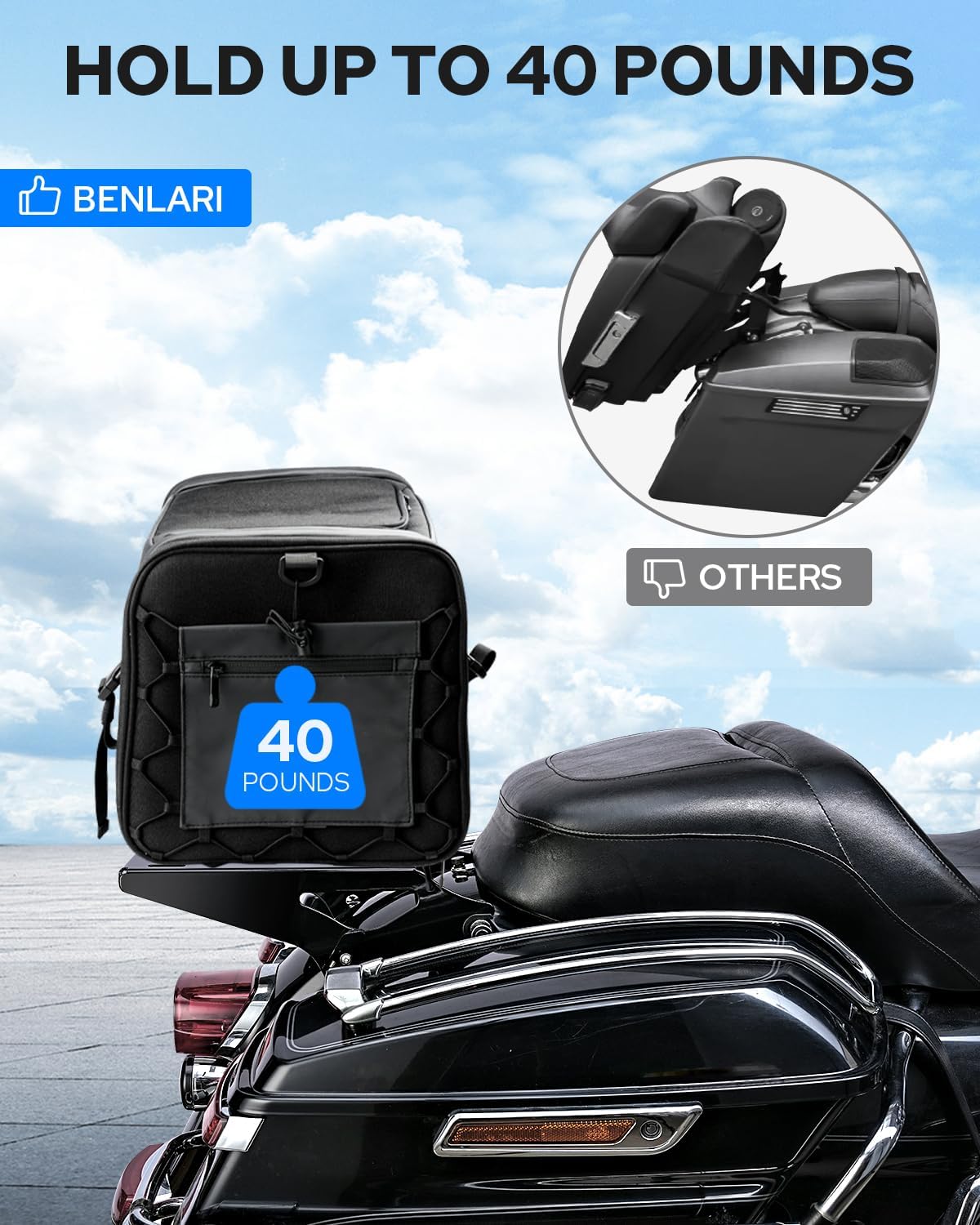 Upgraded Luggage Rack, Quick-Detach Two-Up Tour Pack Pak Mounting Rack Compatible for Harley Davidson Touring Street Glide, Road King, Electra Glide 2014-2024 Gloss Black