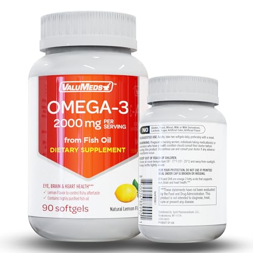 ValuMeds Omega-3 Fish Oil EPA + DHA Supplement Softgels | Comprehensive Heart, Brain, and Joint Health Support | Natural Lemon Flavor (145 Count (Pack of 1), 1000mg (260mg EPA + DHA))