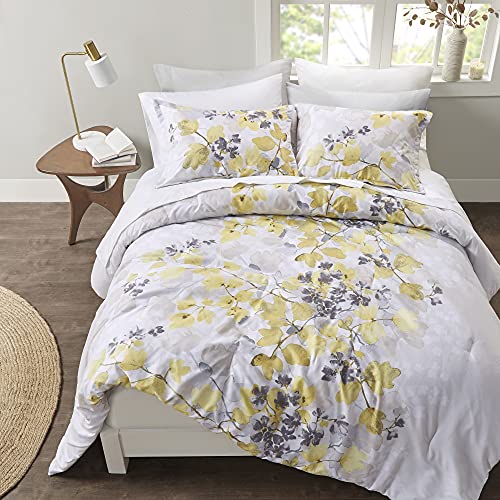 Bed in A Bag - Trendy Casual Design Cozy Comforter with Complete Sheet Set with Side Pocket, All Season Cover, Matching Shams, Twin XL, Alexis, Leaf Yellow 6 Piece