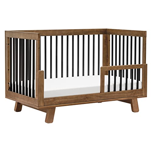 babyletto Hudson 3-in-1 Convertible Crib with Toddler Bed Conversion Kit in Natural Walnut/Black, Greenguard Gold Certified