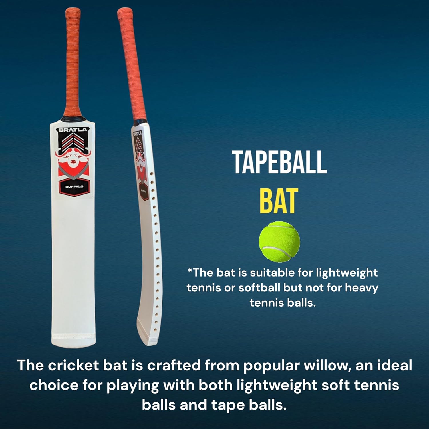 Cricket Bat for Tape Tennis Soft Ball - Lightweight Curved Profile | Powerful Strokes for Enhanced Performance | Adult Size, Lightweight Design