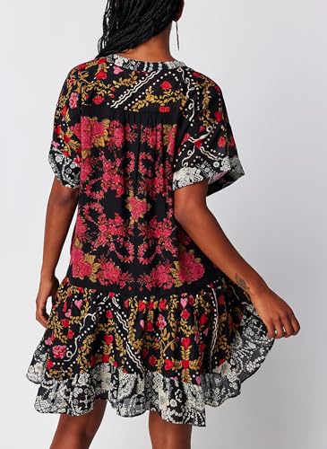 Women Boho Summer Dresses Y2K Babydoll Flowy Dress Ruffle Mini Dress Deep V-Neck Casual Floral Sundress