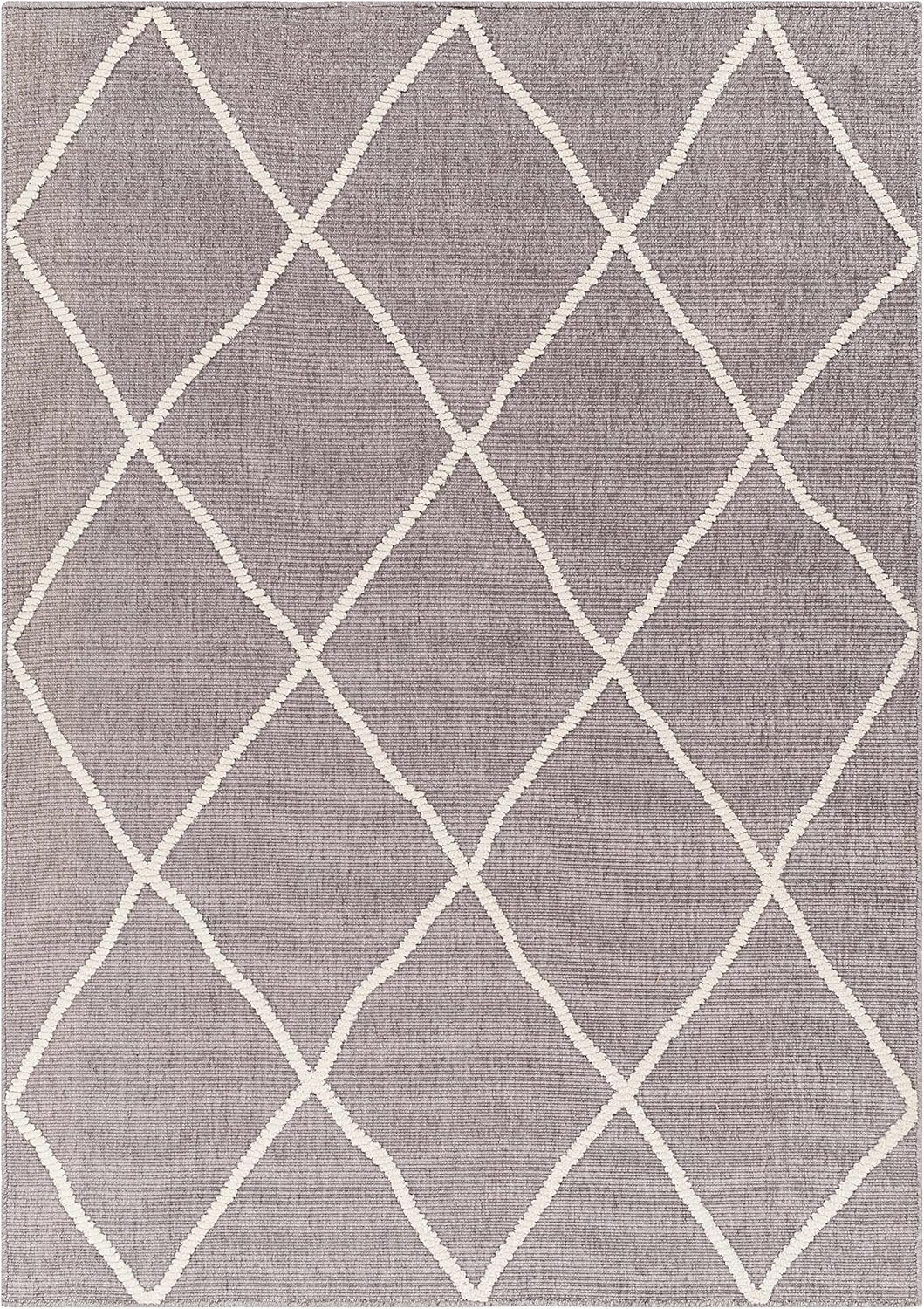 Hauteloom Amani Living Room, Bedroom Machine Washable Area Rug - Bohemian Modern Farmhouse - Moroccan Trellis - Gray, White - 5' x 7'2
