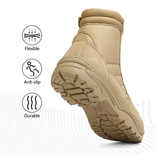 NORTIV 8 Men's Military Tactical Work Boots Side Zipper Leather Motorcycle Combat Boots (6-8 Inches)