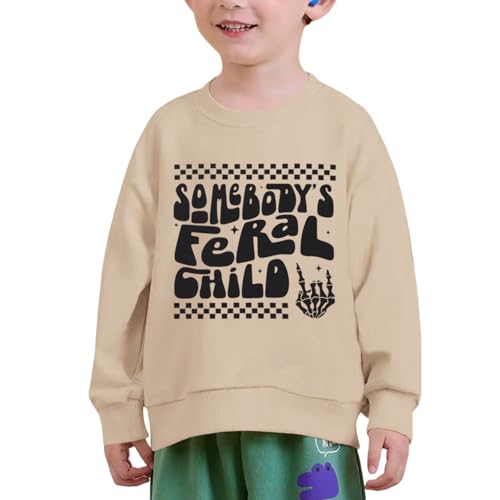 Toddler Halloween Sweatshirt Baby Boy Somebody's Feral Child Funny Skeleton Rock Hand Spooky Long Sleeve Shirt Tops