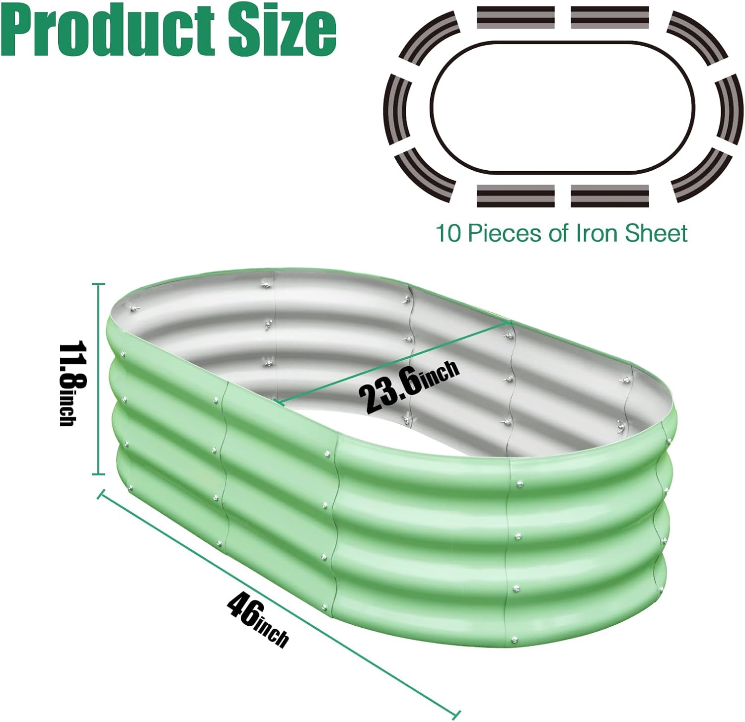 SnugNiture 4x2x1ft Oval Metal Garden Bed, 2 Pcs 4x2x1ft Galvanized Raised Garden Bed