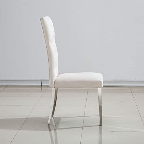 AZhome Dining Chairs, Grey Velvet Upholstered Dining Room Chair in Buttons Tufted, Silver Stainless Steel Legs(Set of 8)