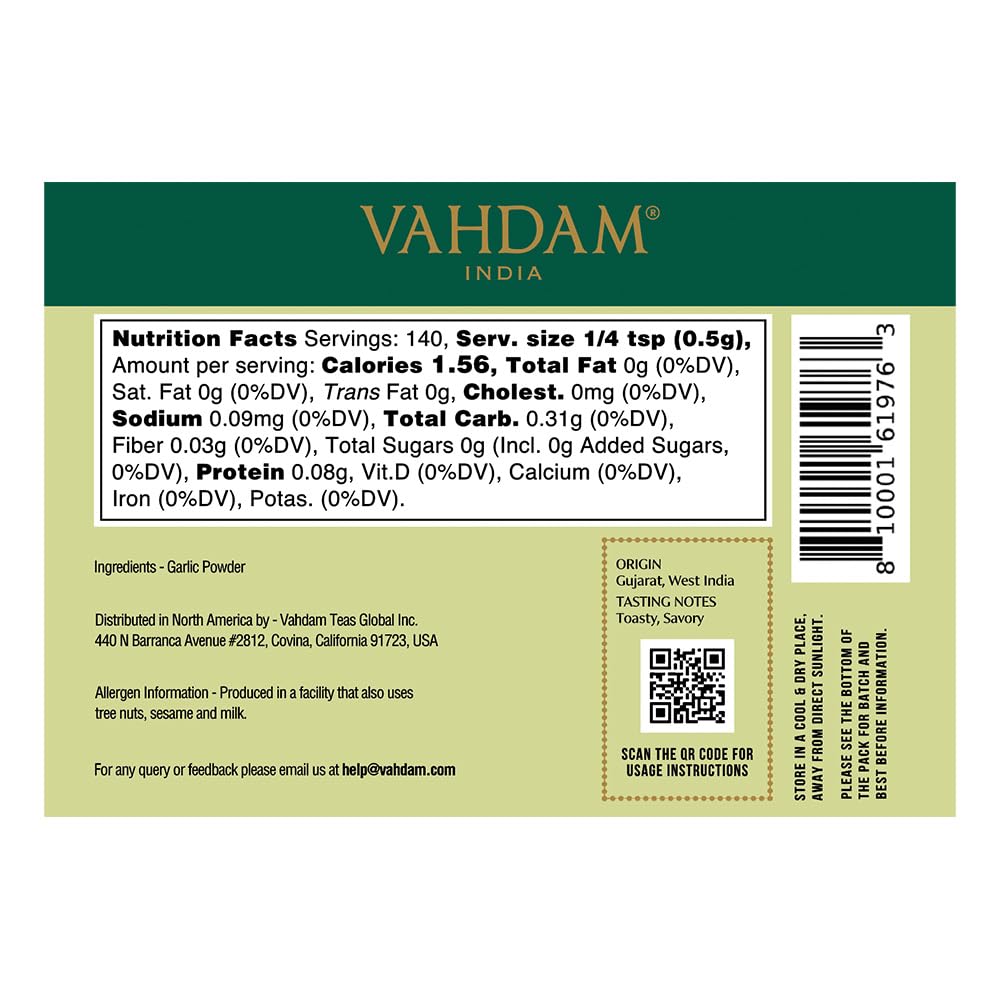 VAHDAM, Garlic Granules (2.47oz) 100% Raw Granulated Garlic (Allium Sativum) from India | Non GMO, Gluten Free, Dried Garlic | Aromatic & Pungent | Direct from Source