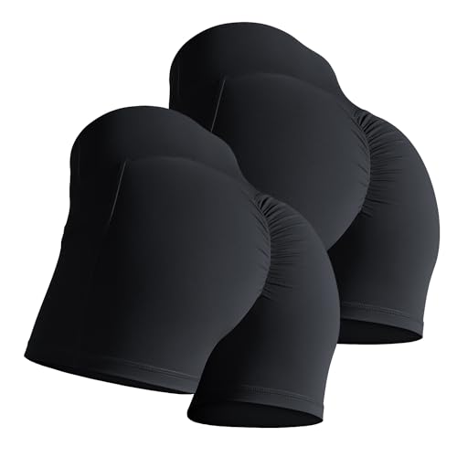 Workout Shorts for Women 2 Pcs Pack Cross Waist Active Gym Spandex Stretchy Yoga Compression with Side Pockets