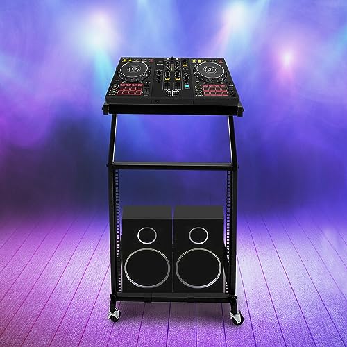 Rack Mount Mixer Case Stand, Studio Equipment Cart, Stage Amp DJ Rolling for Homes/Offices/Music Studios/Performance Stages (16U)