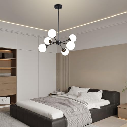 Lighting 4-Light Globe Sputnik Chandelier Milk Glass Shade Modern Gold Chandelier Light Fixture Mid Century Sputnik Chandeliers Pendant Lighting