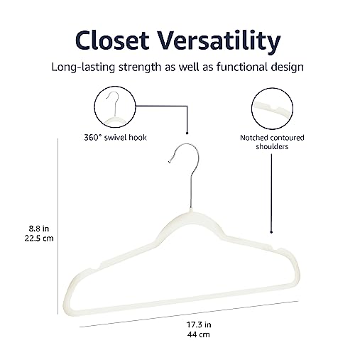Amazon Basics Slim, Velvet, Non-Slip Suit Clothes Hangers, Black/Silver - Pack of 50