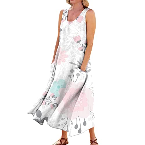 Flowy Dress Summer Beach Cover Ups Flowy Sleeveless Maxi Sun Dresses for Women Casual Loose Dresses with Pocket