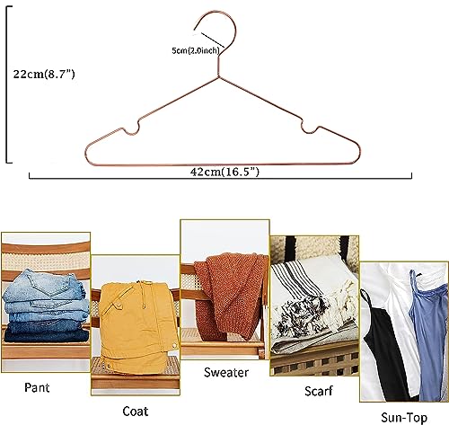 10-Pack Rose Gold Metal Wire Clothes Hangers with Non-Slip - 16.5