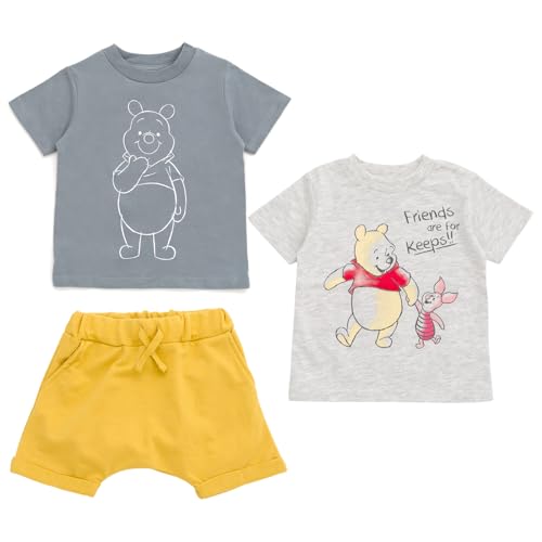 Disney Mickey Mouse Winnie The Pooh T-Shirt and Shorts 3 Piece Outfit Set Infant to Little Kid