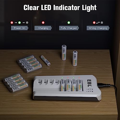 EBL Battery Charger with AA AAA Batteries - 8Bay Battery Charger and 4pcs AA Rechargeable Batteries 2800mAh & 4pcs AAA Battery NiMh Battery