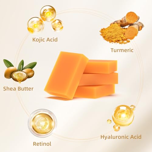 Kojic Acid Turmeric Soap Bar - Dark Spot Remover for Face Even Skin Tone, Moisturizing & Nourishing Natural Ingredients 2Pack with Soap Dish