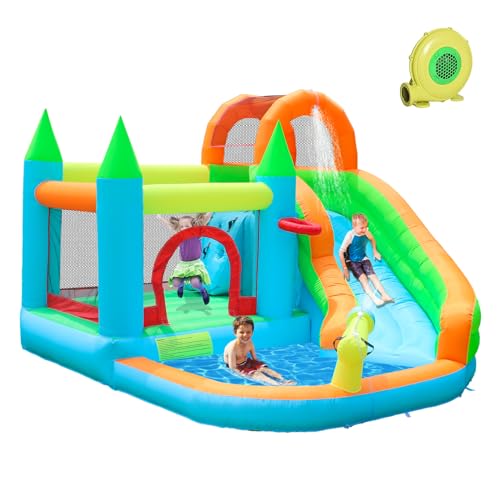 Inflatable Water Slides Park Inflatable Bounce House Bouncy Caslte House with Splash Pool Climb Wall with Blower
