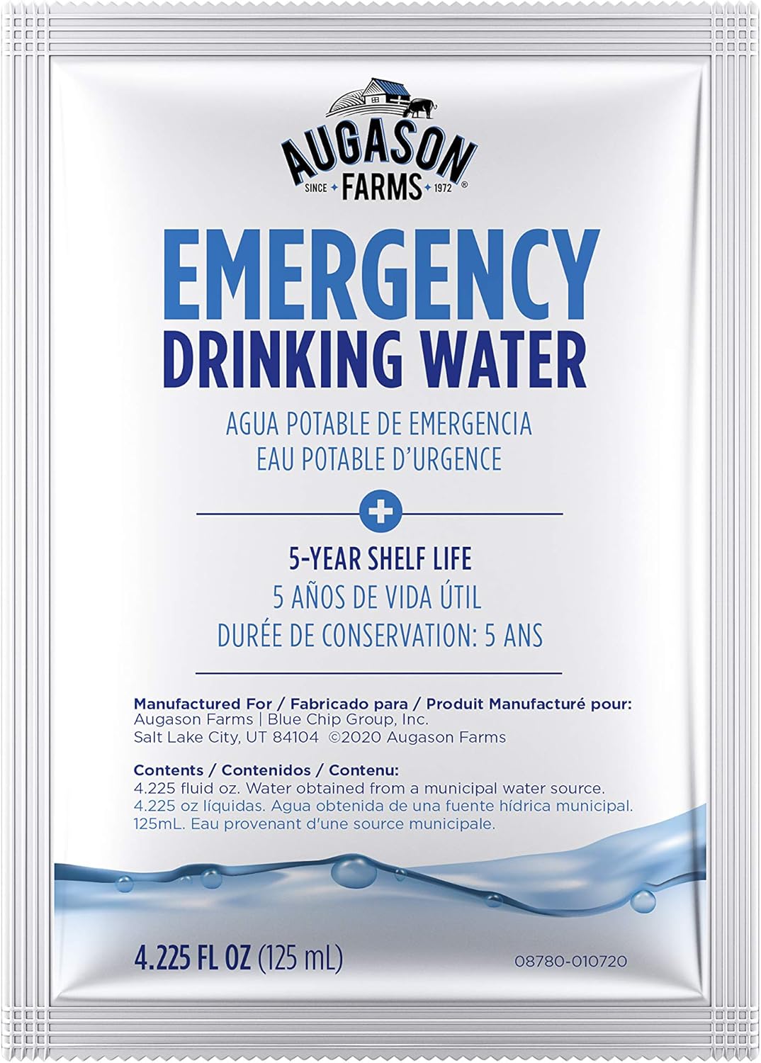 Augason Farms Emergency Drinking Water 4.22 oz (Pack 100), White/Blue, 3.3
