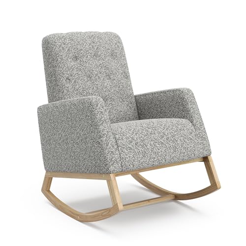 Storkcraft Northern Lights Premium Upholstered Nursery Rocking Chair (Ivory with Natural) – Stylish & Supportive Nursery Chair with Natural Wood Rocker Base, Premium Button Tufting for Classic Style