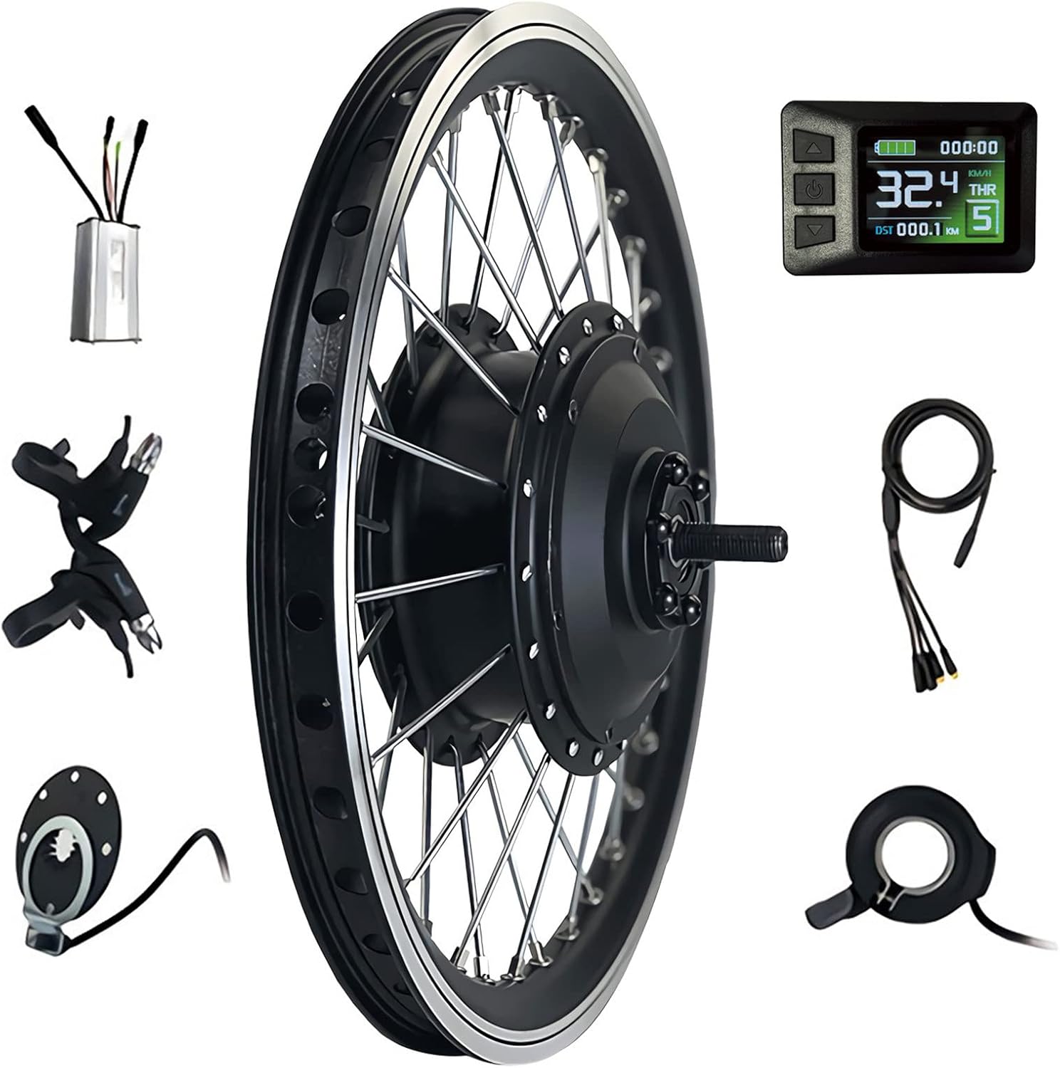 Electric Bicycle Motor Kit 36V/48V - 250W/350W/500W, Waterproof Front Wheel E-Bike Conversion Kit with LCD Display(32km/h),48V/500W-700C