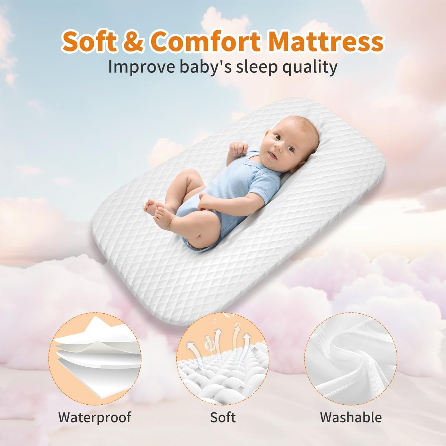 Baby Bassinet Bedside Sleeper, Breathable Mesh Bedside Crib, 6 Height Adjustable Bassinet for Infants