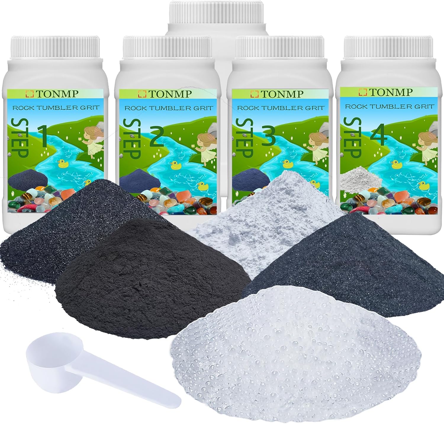 Total 8 LBS Rock Tumbler Grit Refill Kit - 7 Pounds Grits Media + 1 Pounds Poly Plastic Pellets - Rocks Polishing Refills for Any Brand Stone Rock Tumblers - Rock Polish Tumbling Supplies Set