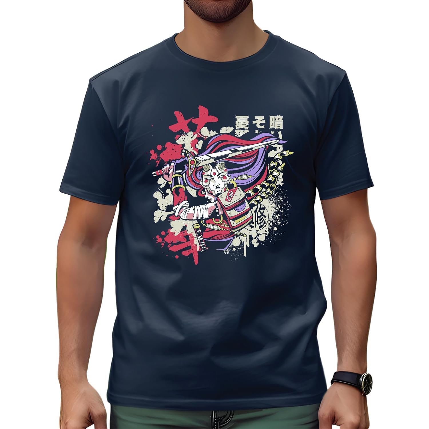 Street Art Style Asian Warrior Gift for Men and Women Men Women Black Multicolor T