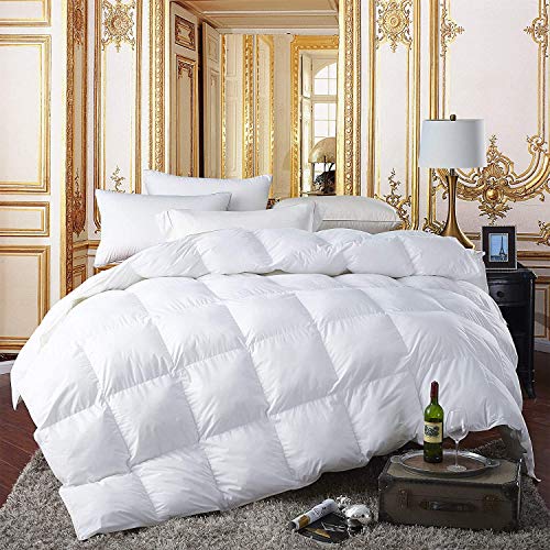 Luxurious All-Season Luxury Siberian Goose Down Comforter Duvet Insert 1200 Thread Count 100% Egyptian Cotton Down Feather Comforter (California King, White Solid)