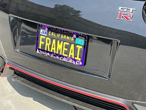 Black Smoke Chrome Titanium Gun Metal Laser Etched Mountain View Stars Wild Life T304 Stainless Steel License Plate Frame Holder with Metal Screw Caps Cover (Qty: 1 Frame)