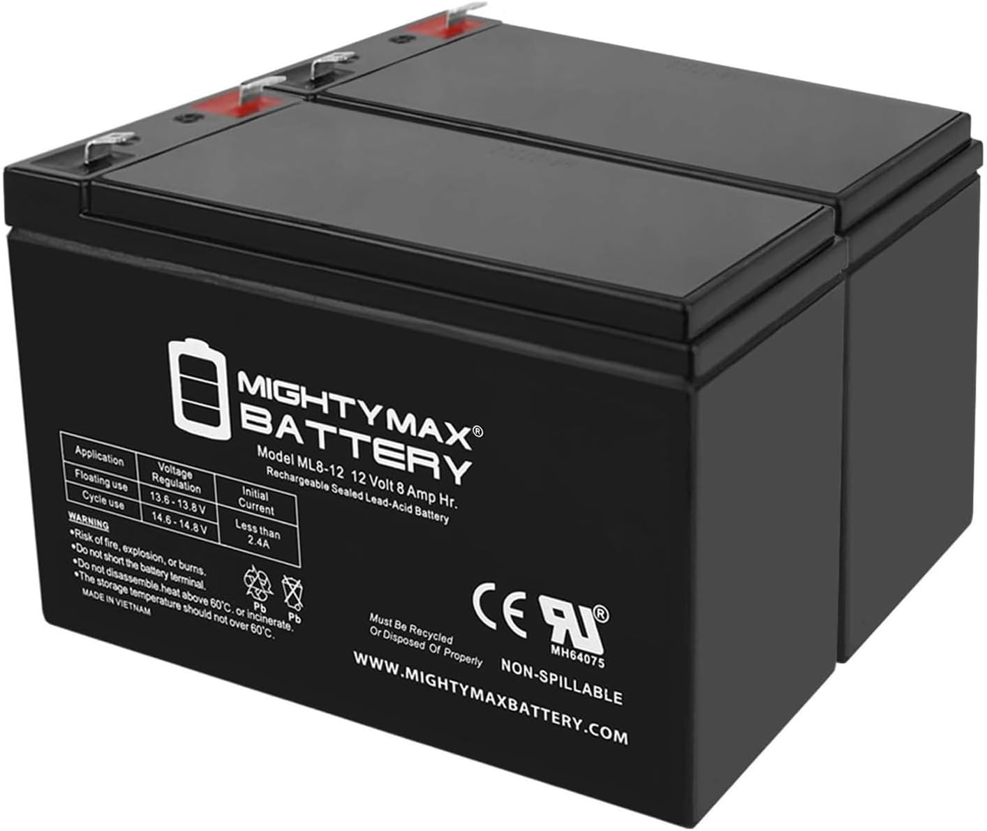 Mighty Max Battery ML8-12 - 12V 8AH Replacement UPS Battery for APC BACK-UPS ES BE550R - 2 Pack