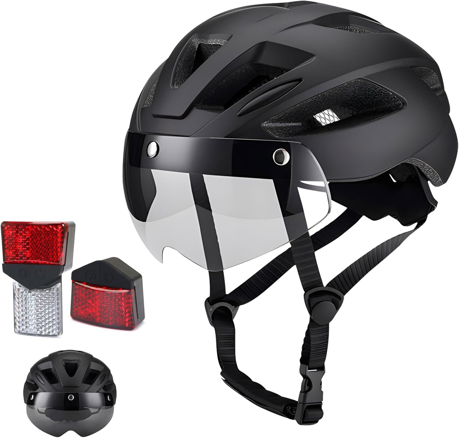 Bike Helmet Adult -Bicycle Helmet for Men Women Lightweight Cycling Helmet with Bicycle Tail Light Detachable Magnetic Goggles, Breathable Road Bike Mountain Ebike Helmets Adjustable Dial Fit.