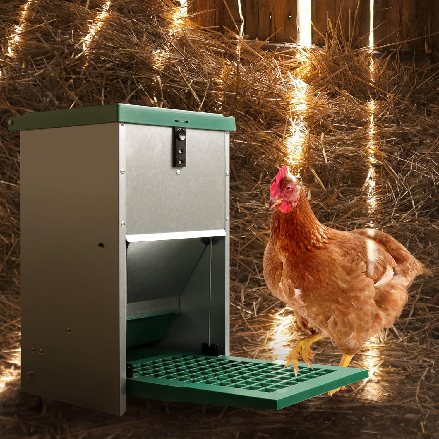 Chicken Treadle Feeder - 17.6 lb. Capacity, Pressure Lever Automatic Chicken Feeder System, Pest Proof