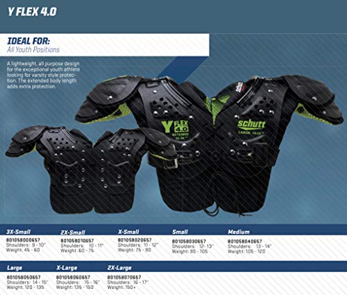 Schutt Y-Flex 4.0 Shoulder Pads, Football, Black, X-Small