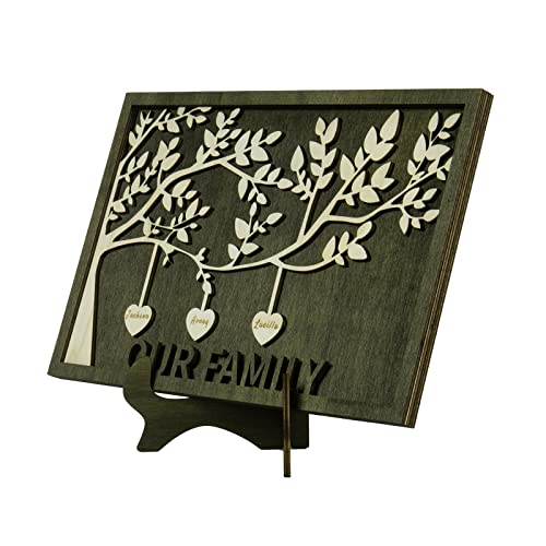 Jeweidea Personalized Family Name Sign with 4 Names, Custom Tree of Life Engraved Plaque Ornament with Stand, Gift for Mother Grandmother