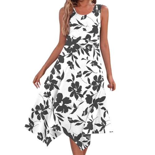 Hawaiian Dresses for Women Summer Beach Cover Ups Flowy Sleeveless Midi Sun Dresses Casual Fitted Irregular Hem Dresses