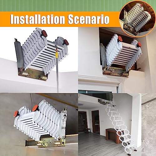TECHTONGDA Folding Loft Ladder, 9.8 ft Wall Mounted Telescopic Folding Attic Ladder, Al-Mg Alloy Pull Down Attic Stairs with Adjustable Height, 660LB Load Capacity, Ideal for Narrow Wall Installation