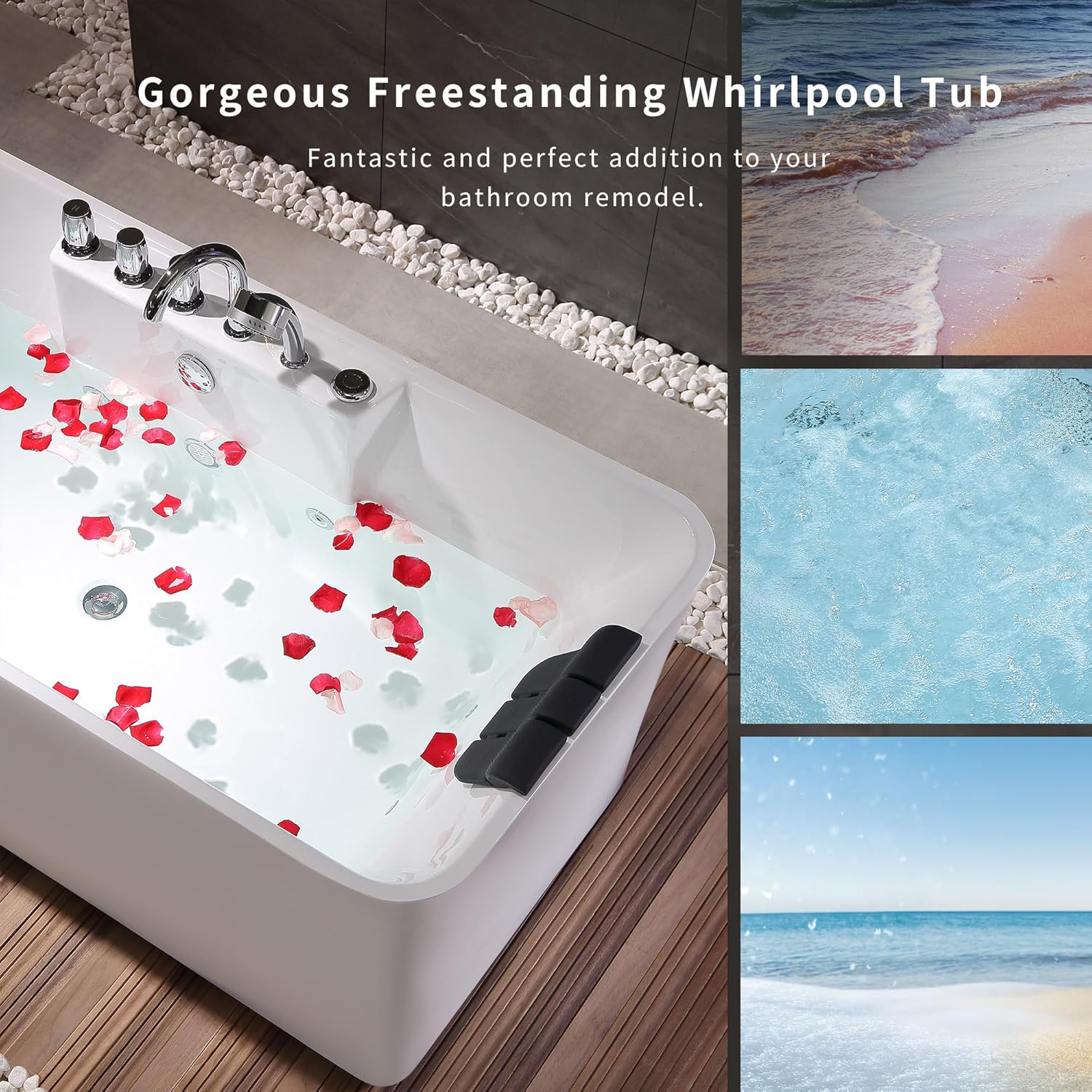 Empava 67 Inch Freestanding Whirlpool Bathtub with 8 Jets Luxury Acrylic Massage SPA Soaking Bath Tub Double Ended, White