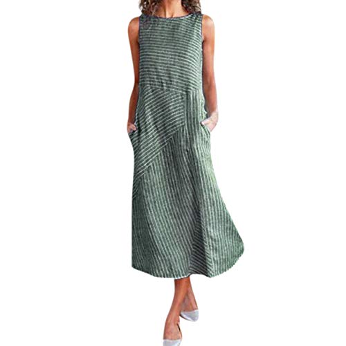 Eduavar Summer Dresses for Women 2024, Linen Dresses for Women 2024Italy Cotton Linen Dress Crewneck Sleeveless Flowy Dress