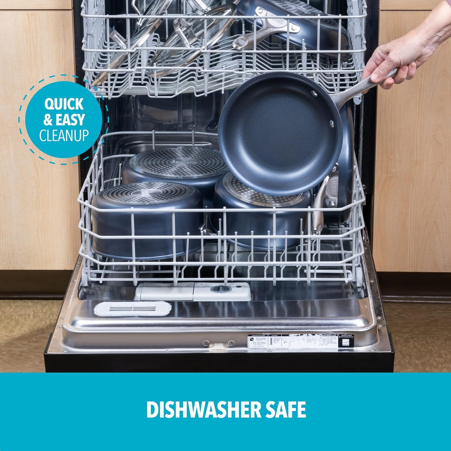 Bialetti Sapphire Hard Anodized Nonstick 10-Piece Oven-Safe Cookware Set, Gray - 10-Piece Set, Hard Anodized Aluminum, Nanotec-Infused Nonstick Surface, Stainless Steel Handles, Versatile, Oven-Safe