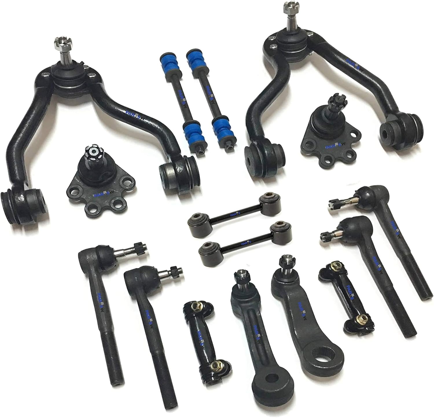 16 Pc Suspension Adjusting Sleeves Sway Bar Links Idler & Pitman Arm Tie Rod Ends Lower Ball Joints Control Arms with Ball Joints Left & Right Side