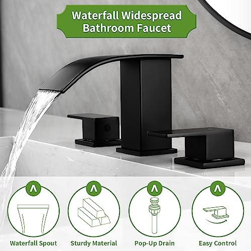 Waterfall Bathroom Faucets for Sink 3 Hole Brushed Nickel Bathroom Sink Faucet with Pop Up Drain 8 Inch Widespread Basin Faucet Modern Vanity Faucet 2 Handle Deck Mount Vessel Faucet