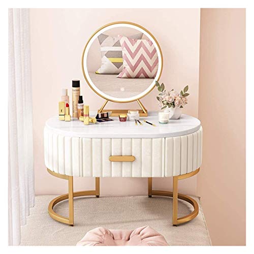 Luxury Dressing Vanity Table w/Stool for Bedroom, Nordic Modern Bay Window Dressing Table Multifunctional Net Red Mini Dressing Table Bedroom(Beige (50cm))