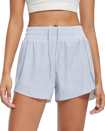 Libin Women's High Waisted Athletic Running Shorts 2 in 1 Quick Dry Workout Dolphin Shorts for Gym Sport High Split 3