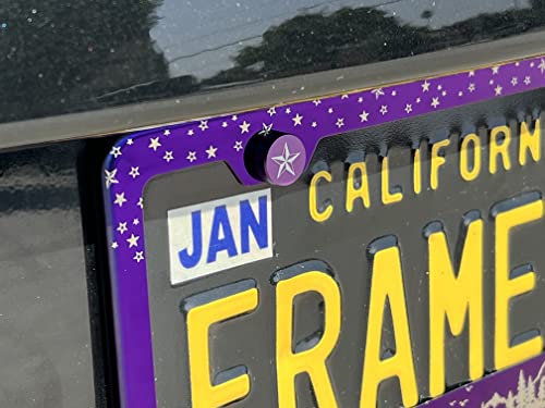 Black Smoke Chrome Titanium Gun Metal Laser Etched Mountain View Stars Wild Life T304 Stainless Steel License Plate Frame Holder with Metal Screw Caps Cover (Qty: 1 Frame)