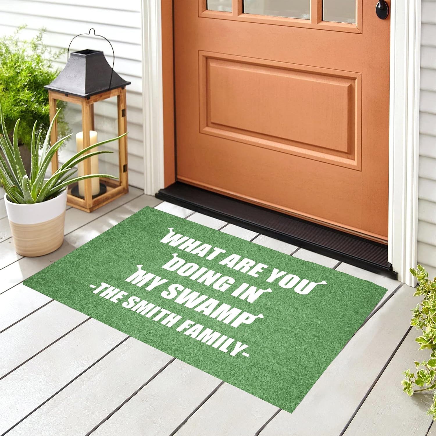 What are You Doing in My Swamp Customized Personalized Your Family Name Door Mat Funny Welcome Mat Closing Gifts Rubber Non Slip Door Mat 23.6